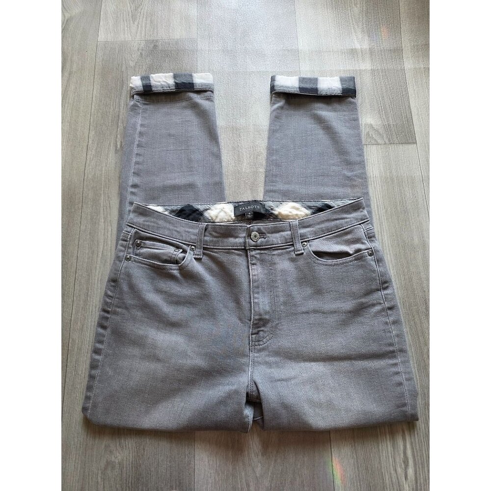 Talbots Womens Size 8 Gray Jeans With Plaid Cuffs